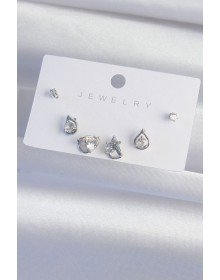 Brass Silver Color Zircon Stone Drop Model Earring Set