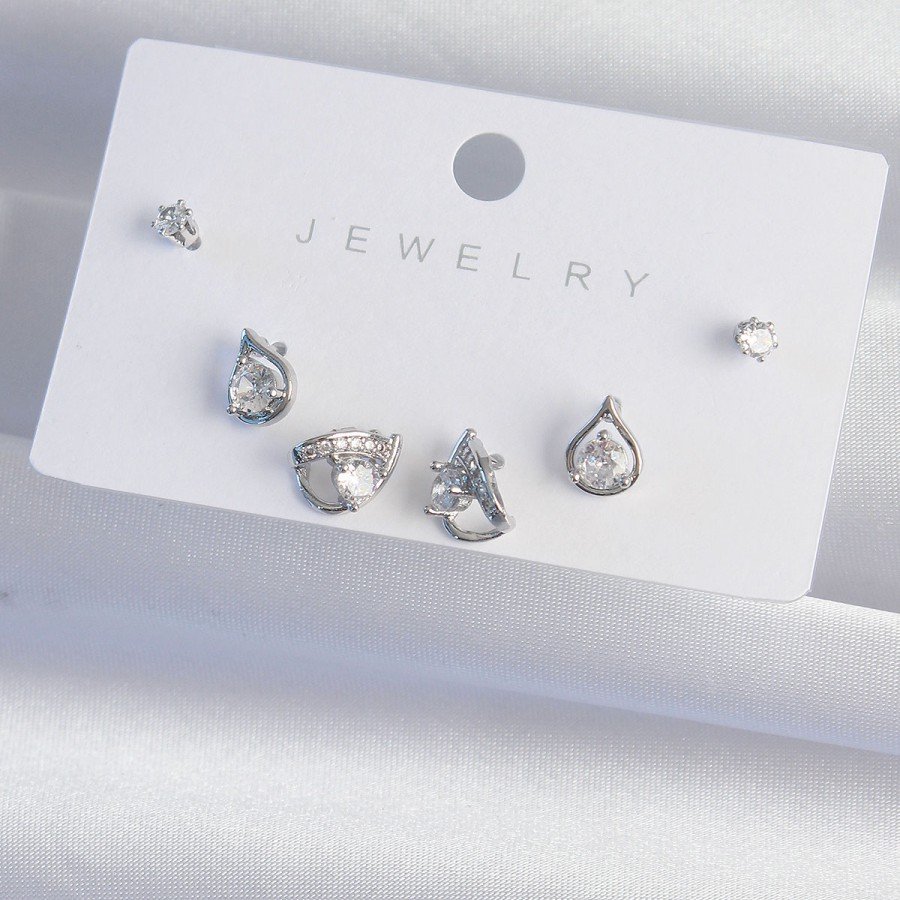 Brass Silver Color Zircon Stone Drop Model Earring Set