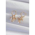 Brass Gold Color Large Zircon Stone Bow Model Hoop Earrings