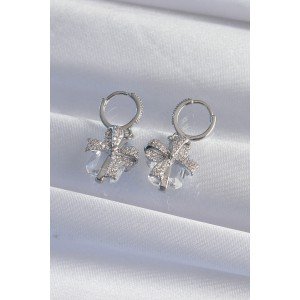 Brass Silver Color Large Zircon Stone Bow Model Hoop Earrings Brass Silver Color Large Zircon Stone Bow Model Hoop Earrings