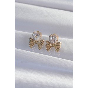 Brass Gold Color Zircon Stone Heart Model Bow Earrings Brass Gold Color Zircon Stone Heart Model Bow Earrings