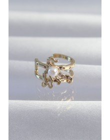 Brass Gold Color Octopus Earcuff Earrings with Pearls