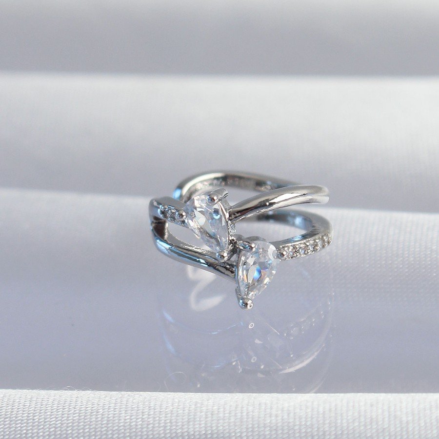 Brass Silver Color Zircon Stone Drop Earcuff Earring