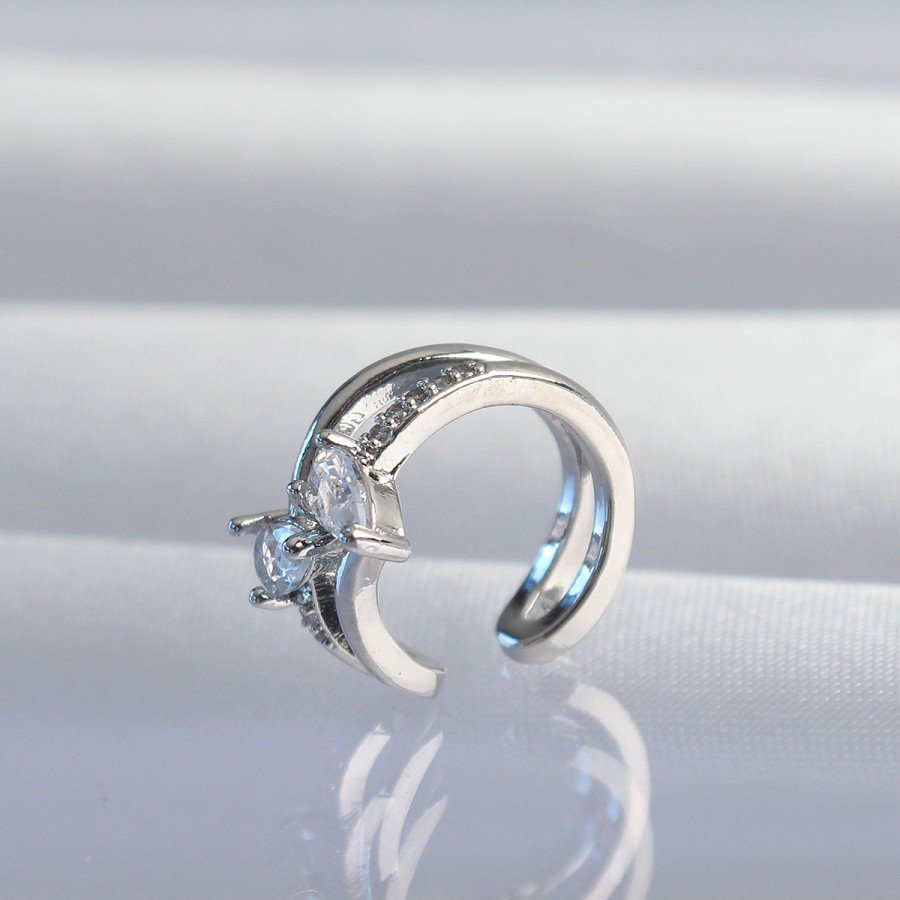 Brass Silver Color Zircon Stone Drop Earcuff Earring