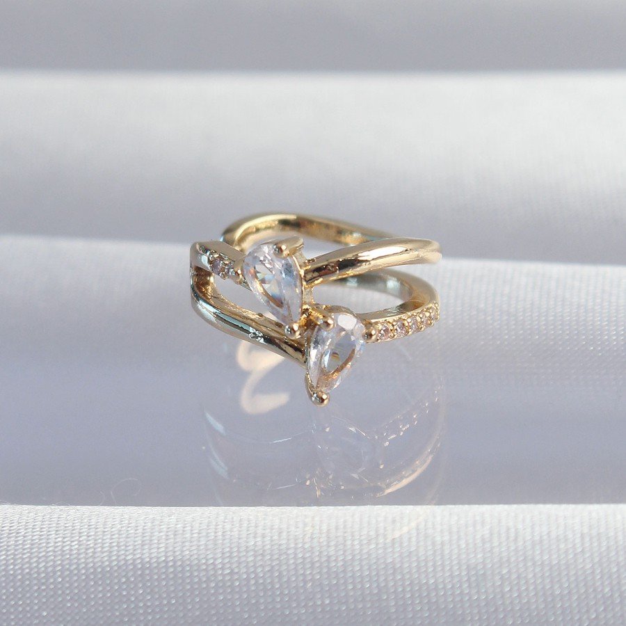 Brass Gold Color Zircon Stone Drop Earcuff Earrings