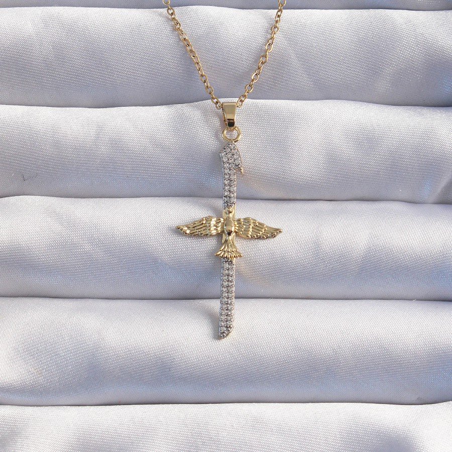 316L Steel Chain Gold Color Zircon Stone Phoenix Necklace