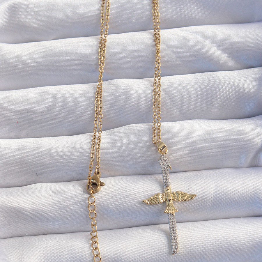 316L Steel Chain Gold Color Zircon Stone Phoenix Necklace
