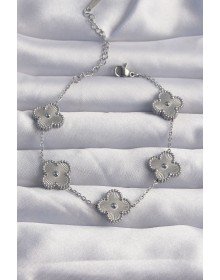 316L Steel Silver Color Motif Clover Bracelet
