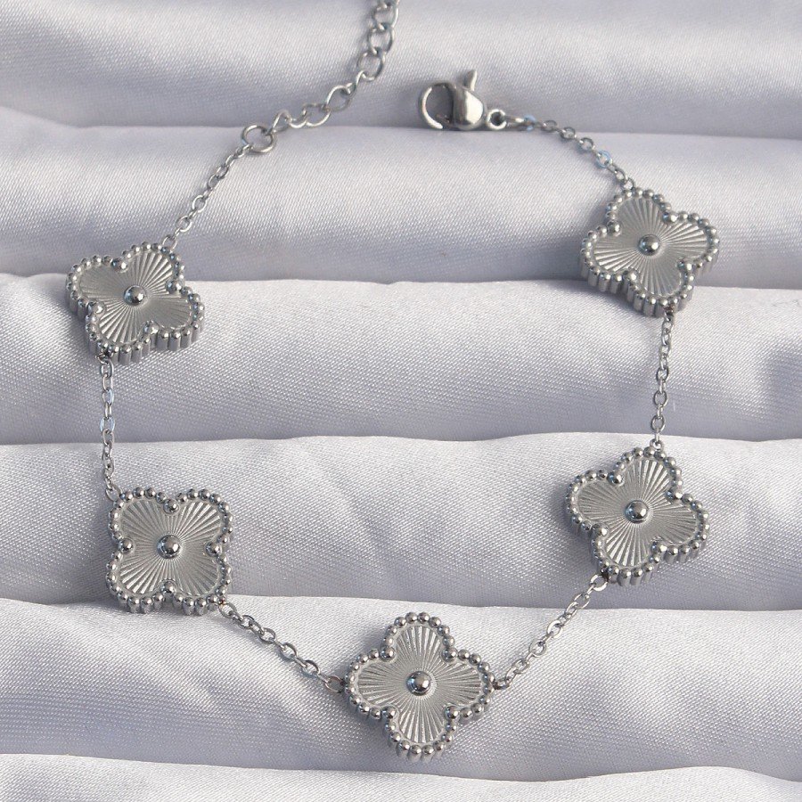 316L Steel Silver Color Motif Clover Bracelet