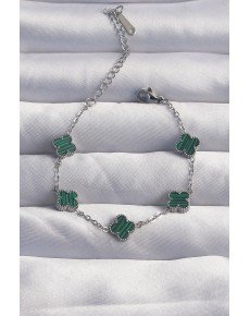 316L Steel Baby Boy Silver Color Striped Green Enamel Clover Bracelet 316L Steel Baby Boy Silver Color Striped Green Enamel Clover Bracelet