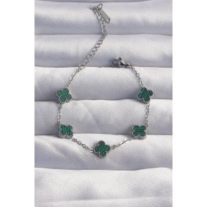 316L Steel Baby Boy Silver Color Striped Green Enamel Clover Bracelet 316L Steel Baby Boy Silver Color Striped Green Enamel Clover Bracelet