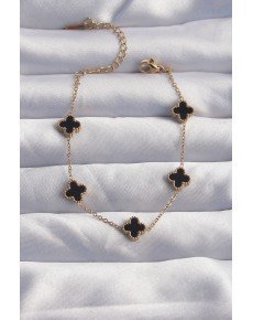 316L Steel Baby Boy Gold Color Black Enameled Clover Bracelet
