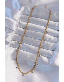 316L Steel Gold Color Baguette Stone Italian Chain Necklace