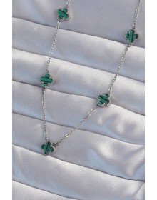 316L Steel Silver Color Minimal Green Enamel Clover Necklace