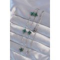 316L Steel Silver Color Minimal Green Enamel Clover Necklace