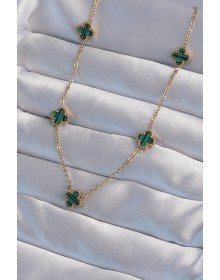 316L Steel Gold Color Minimal Green Enamel Clover Necklace