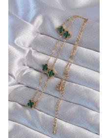 316L Steel Gold Color Minimal Green Enamel Clover Necklace