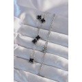 316L Steel Silver Color Minimal Black Enameled Clover Necklace