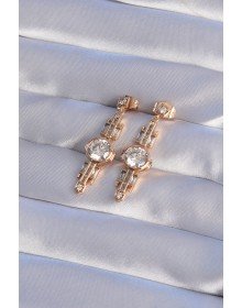 XUPİNG Rose Color Zircon Stone Geometric Dangle Earrings