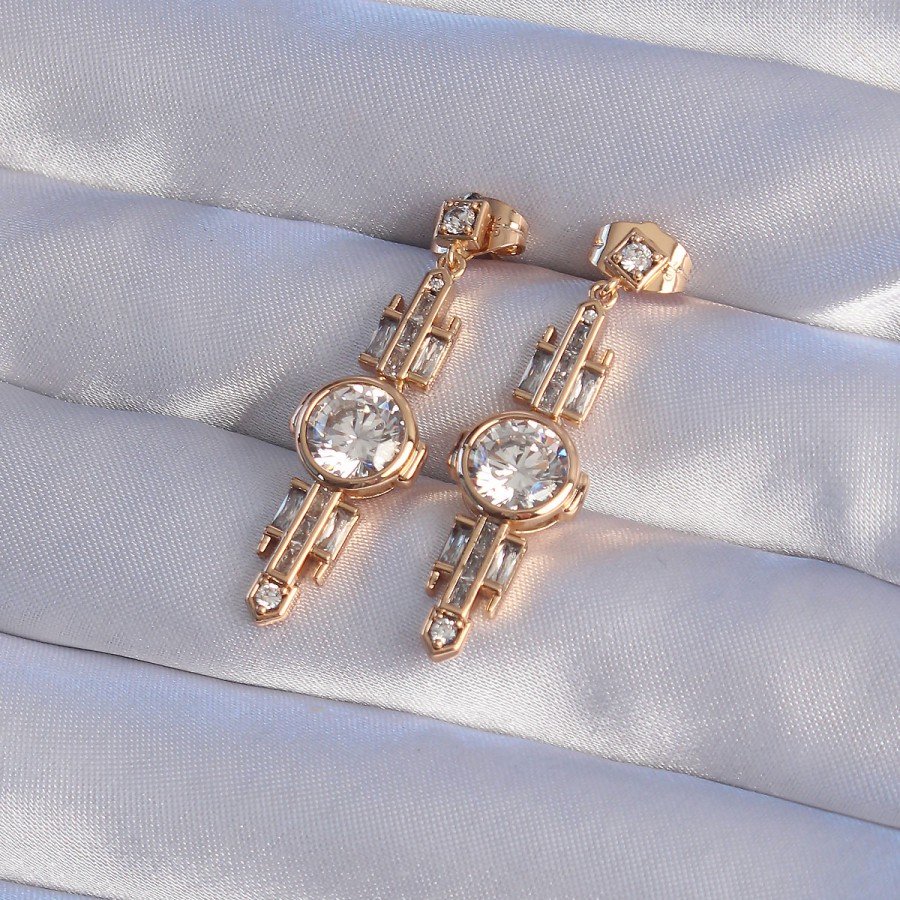 XUPING Rose Color Zircon Stone Geometric Hanging Earrings