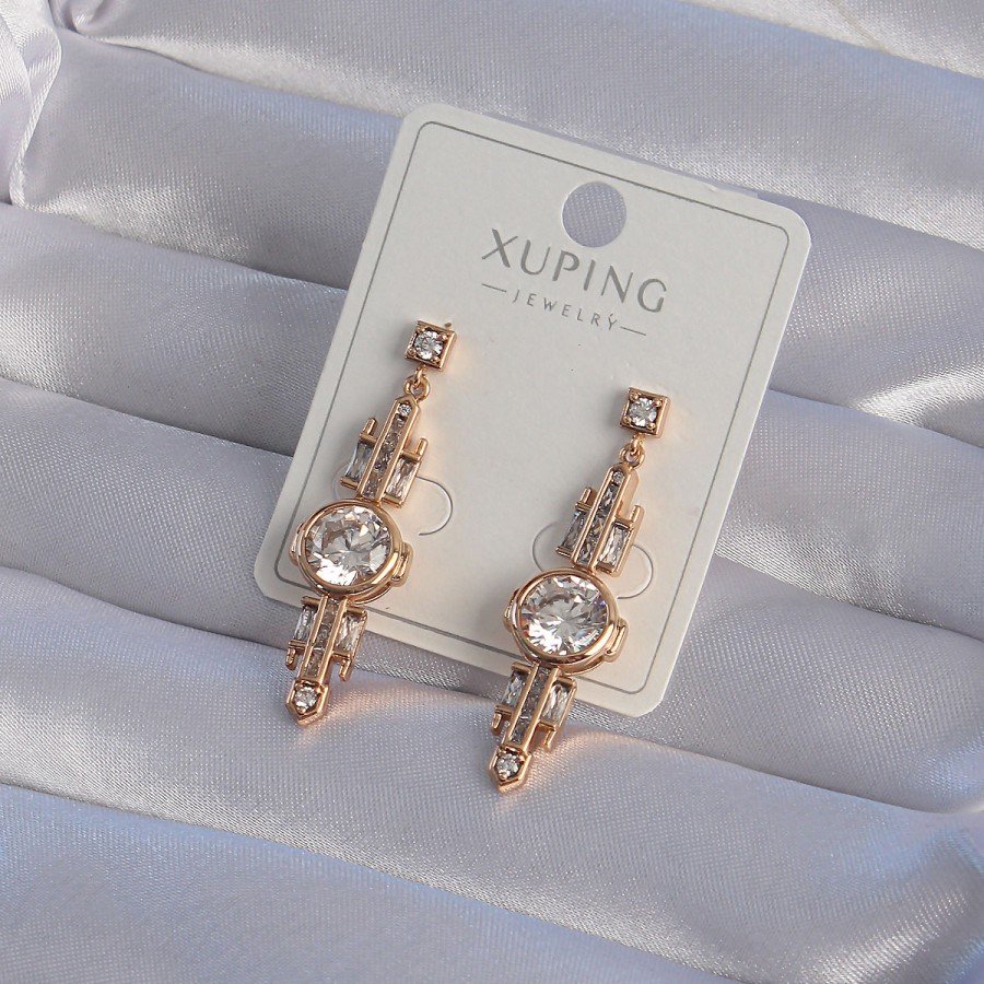 XUPING Rose Color Zircon Stone Geometric Hanging Earrings