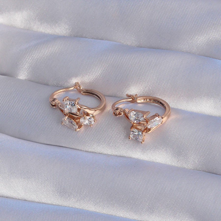 XUPING Rose Color Zircon Stone Hoop Earrings