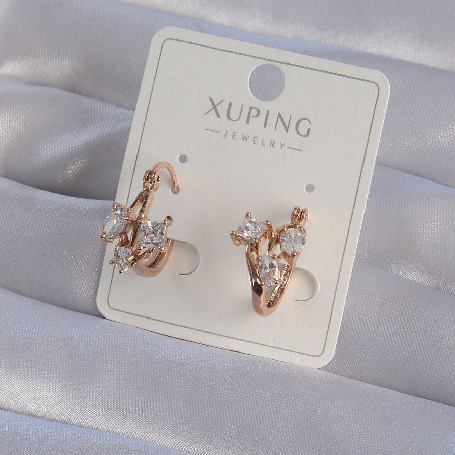 XUPING Rose Color Zircon Stone Hoop Earrings