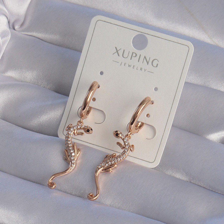 XUPING Rose Color Zircon Stone Lizard Model Hoop Earring