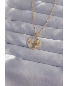 316L Steel Chain Gold Color Zircon Stone Star Figure Oval Necklace