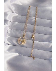 316L Steel Chain Gold Color Zircon Stone Star Figure Oval Necklace
