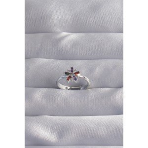 Brass Silver Color Colored Zircon Stone Adjustable Ring