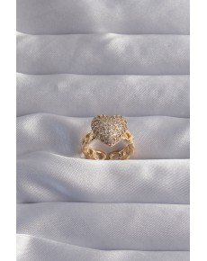 Brass Setting Gold Color Zircon Stone Convex Heart Ring