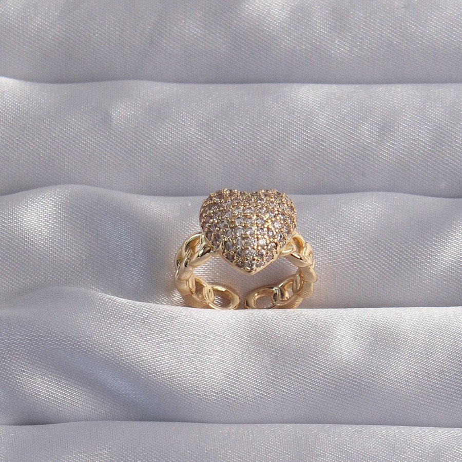 Brass Setting Gold Color Zircon Stone Convex Heart Ring Brass Setting Gold Color Zircon Stone Convex Heart Ring