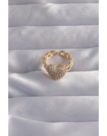 Brass Setting Gold Color Zircon Stone Convex Heart Ring