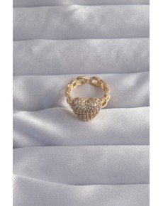 Brass Setting Gold Color Zircon Stone Convex Heart Ring