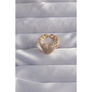 Brass Setting Gold Color Zircon Stone Convex Heart Ring Brass Setting Gold Color Zircon Stone Convex Heart Ring
