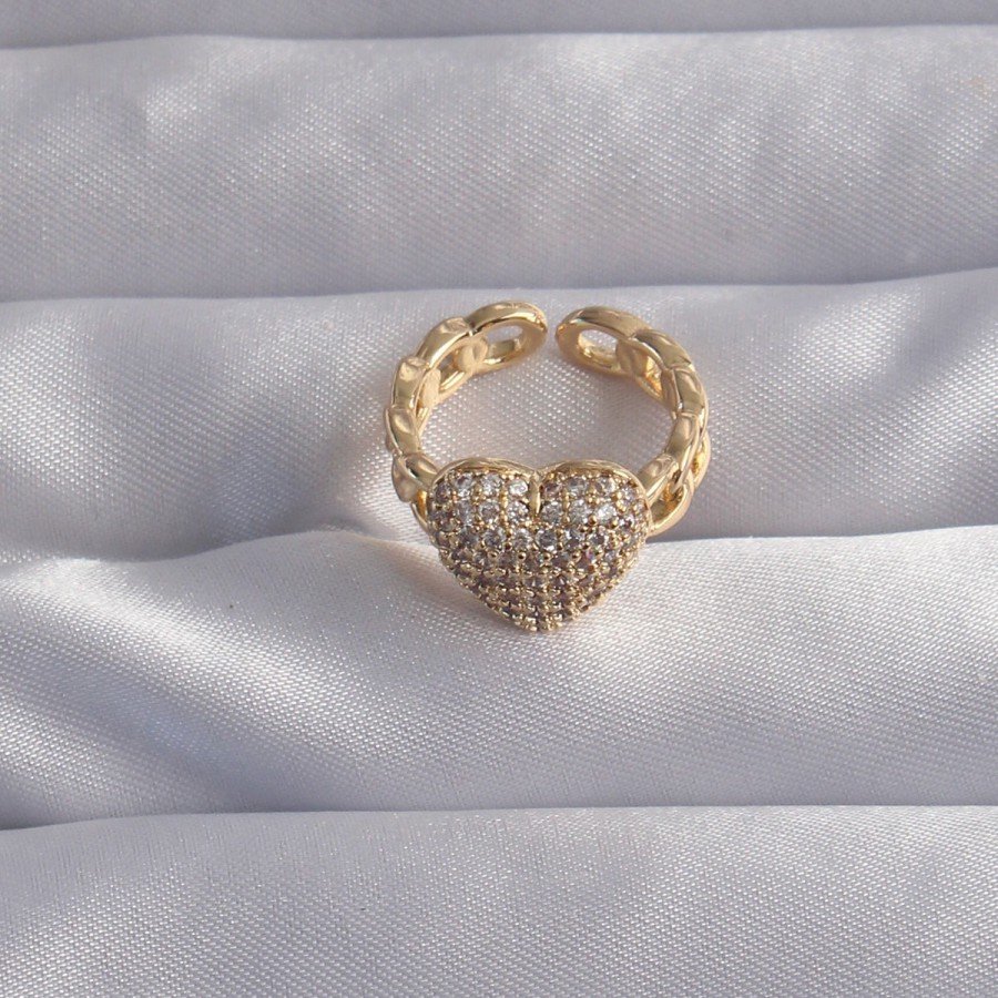 Brass Setting Gold Color Zircon Stone Convex Heart Ring Brass Setting Gold Color Zircon Stone Convex Heart Ring