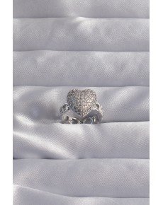Brass Setting Silver Color Zircon Stone Convex Heart Ring