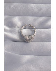 Brass Setting Silver Color Zircon Stone Convex Heart Ring Brass Setting Silver Color Zircon Stone Convex Heart Ring