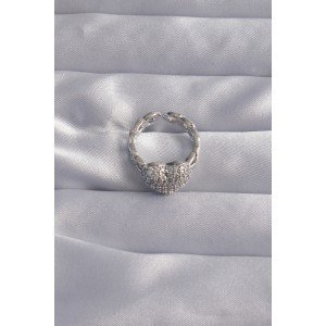 Brass Setting Silver Color Zircon Stone Convex Heart Ring Brass Setting Silver Color Zircon Stone Convex Heart Ring