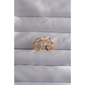 Brass Setting Gold Color Zircon Stone 2-Piece Appearance Bow Ring