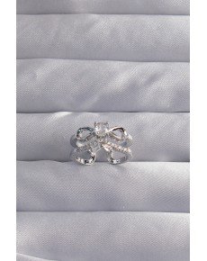 Brass Setting Silver Color Zircon Stone 2-Piece Appearance Bow Ring