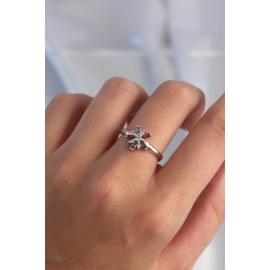 Brass Silver Color Colored Zircon Stone Adjustable Ring