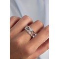 Brass Setting Silver Color Zircon Stone 2-Piece Appearance Bow Ring