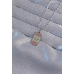 316L Steel Silver Color Pink Enamel Moon Figure Tarot Necklace