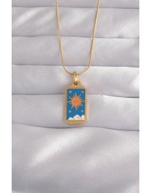 316L Steel Gold Color Blue Enameled Sun Model Tarot Necklace