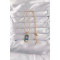 316L Steel Gold Color Blue Enameled Sun Model Tarot Necklace