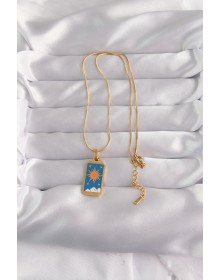 316L Steel Gold Color Blue Enameled Sun Model Tarot Necklace