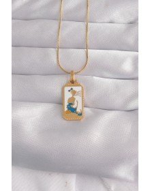 316L Steel Gold Color White Enamel Girl Figure Tarot Necklace