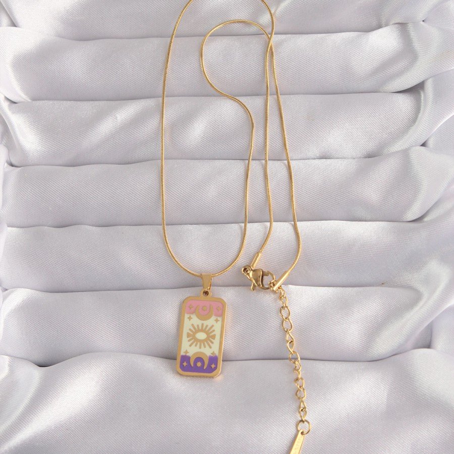 316L Steel Gold Color Mixed Enamel Moon Figure Tarot Necklace